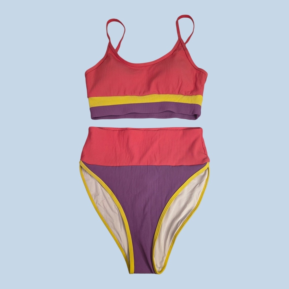 2 Pc Tankini Swimsuit‎ Ribbed Colorblock Sz Small Unbranded